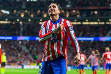 Madrid, İspanya - 19 Eylül 2024: Atletico de Madrid ile Leipzig arasında oynanan Şampiyonlar Ligi maçı. Atletico de Madrid oyuncuları. Şampiyonlar Ligi. Avrupa futbolu.