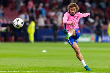Madrid, İspanya - 19 Eylül 2024: Atletico de Madrid ile Leipzig arasında oynanan Şampiyonlar Ligi maçı. Atletico de Madrid oyuncuları. Şampiyonlar Ligi. Avrupa futbolu.
