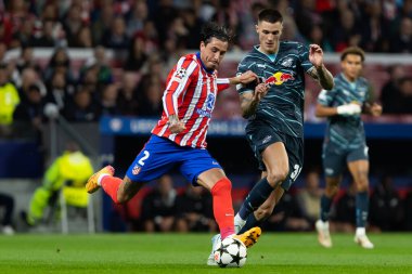 Madrid, İspanya - 19 Eylül 2024: Atletico de Madrid ile Leipzig arasında oynanan Şampiyonlar Ligi maçı. Atletico de Madrid oyuncuları. Şampiyonlar Ligi. Avrupa futbolu.