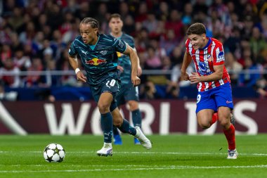 Madrid, İspanya - 19 Eylül 2024: Atletico de Madrid ile Leipzig arasında oynanan Şampiyonlar Ligi maçı. Atletico de Madrid oyuncuları. Şampiyonlar Ligi. Avrupa futbolu.
