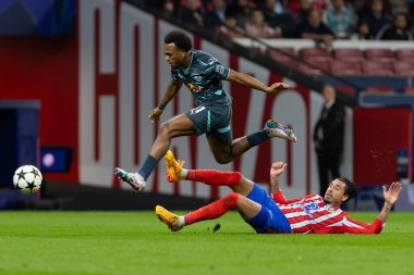 Madrid, İspanya - 19 Eylül 2024: Atletico de Madrid ile Leipzig arasında oynanan Şampiyonlar Ligi maçı. Atletico de Madrid oyuncuları. Şampiyonlar Ligi. Avrupa futbolu.