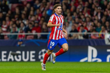 Madrid, İspanya - 19 Eylül 2024: Atletico de Madrid ile Leipzig arasında oynanan Şampiyonlar Ligi maçı. Atletico de Madrid oyuncuları. Şampiyonlar Ligi. Avrupa futbolu.