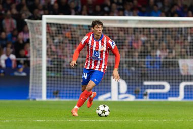 Madrid, İspanya - 19 Eylül 2024: Atletico de Madrid ile Leipzig arasında oynanan Şampiyonlar Ligi maçı. Atletico de Madrid oyuncuları. Şampiyonlar Ligi. Avrupa futbolu.