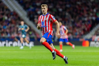 Madrid, İspanya - 19 Eylül 2024: Atletico de Madrid ile Leipzig arasında oynanan Şampiyonlar Ligi maçı. Atletico de Madrid oyuncuları. Şampiyonlar Ligi. Avrupa futbolu.
