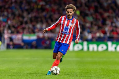 Madrid, İspanya - 19 Eylül 2024: Atletico de Madrid ile Leipzig arasında oynanan Şampiyonlar Ligi maçı. Atletico de Madrid oyuncuları. Şampiyonlar Ligi. Avrupa futbolu.