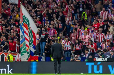 Madrid, Spain- September 29, 2024: League match between Atletico de Madrid and Real Madrid in the Spanish capital. Real Madrid players. Liga2024 2025. Capital derby clipart