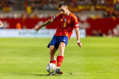 Murcia, İspanya - 12 Ekim 2024: UEFA Uluslar Ligi ön eleme maçı İspanya milli takımı ile Danimarka arasında yapıldı. İspanyol milli takımının oyuncuları. İspanyol taraftarlar.