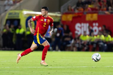 Murcia, İspanya - 12 Ekim 2024: UEFA Uluslar Ligi ön eleme maçı İspanya milli takımı ile Danimarka arasında yapıldı. İspanyol milli takımının oyuncuları. İspanyol taraftarlar.