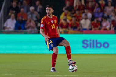 Cordoba, İspanya - 15 Ekim 2024: UEFA Uluslar Ligi ön eleme karşılaşması İspanya ile Sırbistan arasında. İspanya Milli Futbol Takımı 'nın zaferi. Milli takımın oyuncuları. Profesyonel futbol..