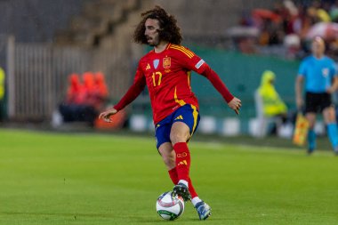 Cordoba, İspanya - 15 Ekim 2024: UEFA Uluslar Ligi ön eleme karşılaşması İspanya ile Sırbistan arasında. İspanya Milli Futbol Takımı 'nın zaferi. Milli takımın oyuncuları. Profesyonel futbol..