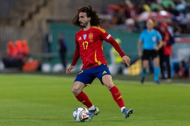 Cordoba, İspanya - 15 Ekim 2024: UEFA Uluslar Ligi ön eleme karşılaşması İspanya ile Sırbistan arasında. İspanya Milli Futbol Takımı 'nın zaferi. Milli takımın oyuncuları. Profesyonel futbol..