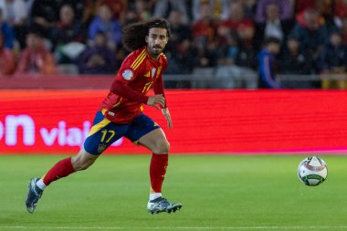 Cordoba, İspanya - 15 Ekim 2024: UEFA Uluslar Ligi ön eleme karşılaşması İspanya ile Sırbistan arasında. İspanya Milli Futbol Takımı 'nın zaferi. Milli takımın oyuncuları. Profesyonel futbol..