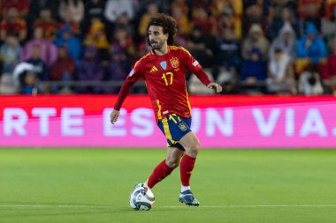 Cordoba, İspanya - 15 Ekim 2024: UEFA Uluslar Ligi ön eleme karşılaşması İspanya ile Sırbistan arasında. İspanya Milli Futbol Takımı 'nın zaferi. Milli takımın oyuncuları. Profesyonel futbol..