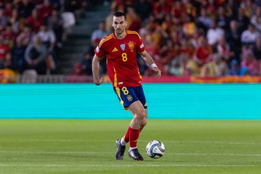 Cordoba, İspanya - 15 Ekim 2024: UEFA Uluslar Ligi ön eleme karşılaşması İspanya ile Sırbistan arasında. İspanya Milli Futbol Takımı 'nın zaferi. Milli takımın oyuncuları. Profesyonel futbol..