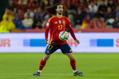 Cordoba, İspanya - 15 Ekim 2024: UEFA Uluslar Ligi ön eleme karşılaşması İspanya ile Sırbistan arasında. İspanya Milli Futbol Takımı 'nın zaferi. Milli takımın oyuncuları. Profesyonel futbol..