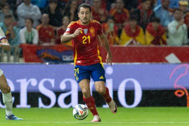 Cordoba, İspanya - 15 Ekim 2024: UEFA Uluslar Ligi ön eleme karşılaşması İspanya ile Sırbistan arasında. İspanya Milli Futbol Takımı 'nın zaferi. Milli takımın oyuncuları. Profesyonel futbol..