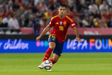 Cordoba, İspanya - 15 Ekim 2024: UEFA Uluslar Ligi ön eleme karşılaşması İspanya ile Sırbistan arasında. İspanya Milli Futbol Takımı 'nın zaferi. Milli takımın oyuncuları. Profesyonel futbol..