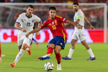 Cordoba, İspanya - 15 Ekim 2024: UEFA Uluslar Ligi ön eleme karşılaşması İspanya ile Sırbistan arasında. İspanya Milli Futbol Takımı 'nın zaferi. Milli takımın oyuncuları. Profesyonel futbol..