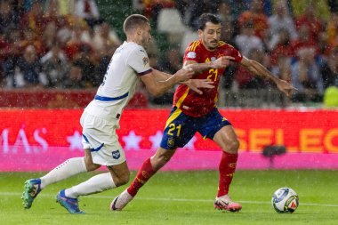Cordoba, İspanya - 15 Ekim 2024: UEFA Uluslar Ligi ön eleme karşılaşması İspanya ile Sırbistan arasında. İspanya Milli Futbol Takımı 'nın zaferi. Milli takımın oyuncuları. Profesyonel futbol..