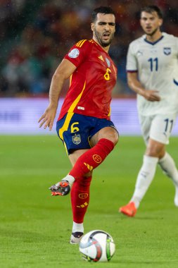 Cordoba, İspanya - 15 Ekim 2024: UEFA Uluslar Ligi ön eleme karşılaşması İspanya ile Sırbistan arasında. İspanya Milli Futbol Takımı 'nın zaferi. Milli takımın oyuncuları. Profesyonel futbol..