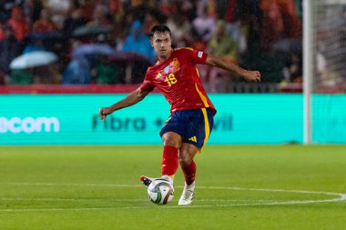 Cordoba, İspanya - 15 Ekim 2024: UEFA Uluslar Ligi ön eleme karşılaşması İspanya ile Sırbistan arasında. İspanya Milli Futbol Takımı 'nın zaferi. Milli takımın oyuncuları. Profesyonel futbol..