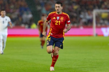 Cordoba, İspanya - 15 Ekim 2024: UEFA Uluslar Ligi ön eleme karşılaşması İspanya ile Sırbistan arasında. İspanya Milli Futbol Takımı 'nın zaferi. Milli takımın oyuncuları. Profesyonel futbol..