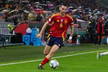 Cordoba, İspanya - 15 Ekim 2024: UEFA Uluslar Ligi ön eleme karşılaşması İspanya ile Sırbistan arasında. İspanya Milli Futbol Takımı 'nın zaferi. Milli takımın oyuncuları. Profesyonel futbol..
