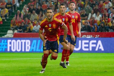 Cordoba, İspanya - 15 Ekim 2024: UEFA Uluslar Ligi ön eleme karşılaşması İspanya ile Sırbistan arasında. İspanya Milli Futbol Takımı 'nın zaferi. Milli takımın oyuncuları. Profesyonel futbol..