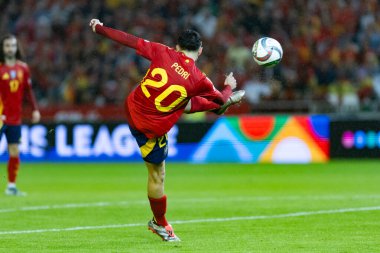 Cordoba, İspanya - 15 Ekim 2024: UEFA Uluslar Ligi ön eleme karşılaşması İspanya ile Sırbistan arasında. İspanya Milli Futbol Takımı 'nın zaferi. Milli takımın oyuncuları. Profesyonel futbol..