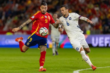 Cordoba, İspanya - 15 Ekim 2024: UEFA Uluslar Ligi ön eleme karşılaşması İspanya ile Sırbistan arasında. İspanya Milli Futbol Takımı 'nın zaferi. Milli takımın oyuncuları. Profesyonel futbol..