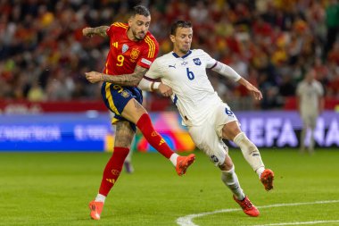 Cordoba, İspanya - 15 Ekim 2024: UEFA Uluslar Ligi ön eleme karşılaşması İspanya ile Sırbistan arasında. İspanya Milli Futbol Takımı 'nın zaferi. Milli takımın oyuncuları. Profesyonel futbol..