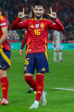 Cordoba, İspanya - 15 Ekim 2024: UEFA Uluslar Ligi ön eleme karşılaşması İspanya ile Sırbistan arasında. İspanya Milli Futbol Takımı 'nın zaferi. Milli takımın oyuncuları. Profesyonel futbol..