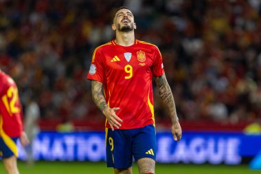 Cordoba, İspanya - 15 Ekim 2024: UEFA Uluslar Ligi ön eleme karşılaşması İspanya ile Sırbistan arasında. İspanya Milli Futbol Takımı 'nın zaferi. Milli takımın oyuncuları. Profesyonel futbol..