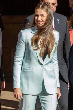 Oviedo, Spain - October 24, 2024: The Princess of Asturias visits Oviedo for the Princess of Asturias Awards ceremony, visiting the town hall and greeting citizens. clipart