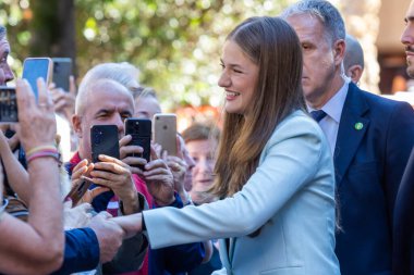 Oviedo, Spain - October 24, 2024: The Princess of Asturias visits Oviedo for the Princess of Asturias Awards ceremony, visiting the town hall and greeting citizens. clipart