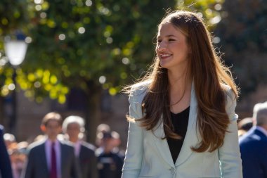 Oviedo, Spain - October 24, 2024: The Princess of Asturias visits Oviedo for the Princess of Asturias Awards ceremony, visiting the town hall and greeting citizens. clipart