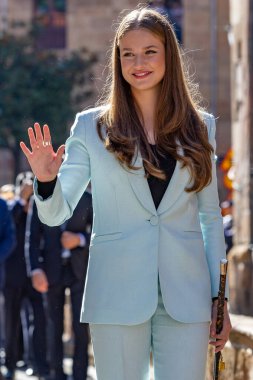 Oviedo, Spain - October 24, 2024: The Princess of Asturias visits Oviedo for the Princess of Asturias Awards ceremony, visiting the town hall and greeting citizens. clipart