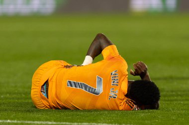 Madrid, İspanya - 24 Kasım 2024: Madrid 'de Leganes FC ve Real Madrid arasında oynanan lig maçı. Gerçek Madrid oyuncuları. Turuncu forma. Lig 2024 2025. Avrupa futbol şampiyonları