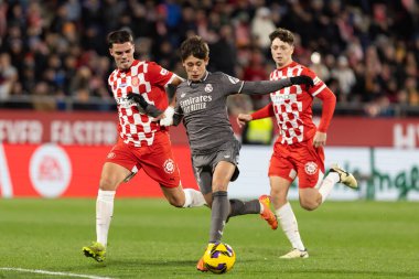 Girona, İspanya - 7 Aralık 2024: Girona Fc ile Real Madrid arasında oynanan lig maçı. Real Madrid kazandı. Avrupa şampiyonu.