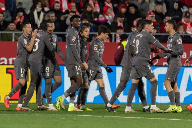 Girona, İspanya - 7 Aralık 2024: Girona Fc ile Real Madrid arasında oynanan lig maçı. Real Madrid kazandı. Avrupa şampiyonu.