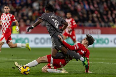 Girona, İspanya - 7 Aralık 2024: Girona Fc ile Real Madrid arasında oynanan lig maçı. Real Madrid kazandı. Avrupa şampiyonu.