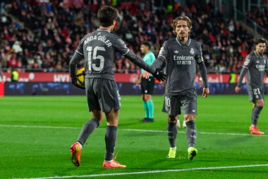 Girona, İspanya - 7 Aralık 2024: Girona Fc ile Real Madrid arasında oynanan lig maçı. Real Madrid kazandı. Avrupa şampiyonu.