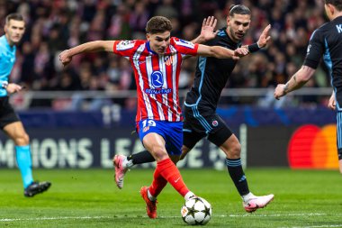 Madrid, İspanya - 11 Aralık 2024: Atletico de Madrid ile SK Slovamn Bratislava arasında oynanan Şampiyonlar Ligi maçı. Atletico de Madrid oyuncuları. Colchoneros kazandı.