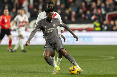 Madrid, İspanya - 14 Aralık 2024: Rayo Vallecano ile Real Madrid arasındaki lig maçı Vallecas mahallesinde oynandı. Futbolcular. Lig 2024, Lig 2025.