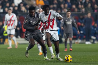 Madrid, İspanya - 14 Aralık 2024: Rayo Vallecano ile Real Madrid arasındaki lig maçı Vallecas mahallesinde oynandı. Futbolcular. Lig 2024, Lig 2025.