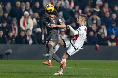 Madrid, İspanya - 14 Aralık 2024: Rayo Vallecano ile Real Madrid arasındaki lig maçı Vallecas mahallesinde oynandı. Futbolcular. Lig 2024, Lig 2025.