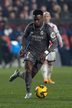 Madrid, İspanya - 14 Aralık 2024: Rayo Vallecano ile Real Madrid arasındaki lig maçı Vallecas mahallesinde oynandı. Futbolcular. Lig 2024, Lig 2025.