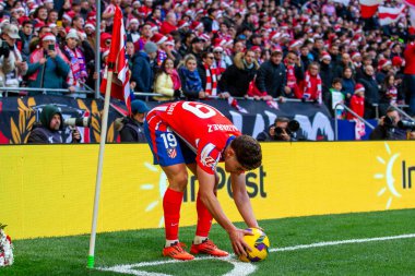 Madrid, İspanya - 15 Aralık 2024: Madrid 'de Atletico de Madrid ile Getafe Fc arasında oynanan lig maçı. Atletico de Madrid oyuncuları. Lig 2024, Lig 2025.