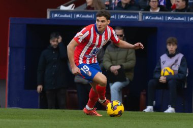 Madrid, İspanya - 15 Aralık 2024: Madrid 'de Atletico de Madrid ile Getafe Fc arasında oynanan lig maçı. Atletico de Madrid oyuncuları. Lig 2024, Lig 2025.