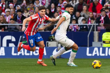 Madrid, İspanya - 15 Aralık 2024: Madrid 'de Atletico de Madrid ile Getafe Fc arasında oynanan lig maçı. Atletico de Madrid oyuncuları. Lig 2024, Lig 2025.
